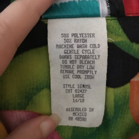 Vintage 90s Hawaiian Tropical Floral Tie-Waist Buttonup Cropped Blouse Sz Large - Picture 3 of 6